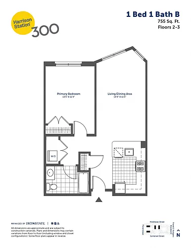 Floor plan 1 Bed 1 Bath B