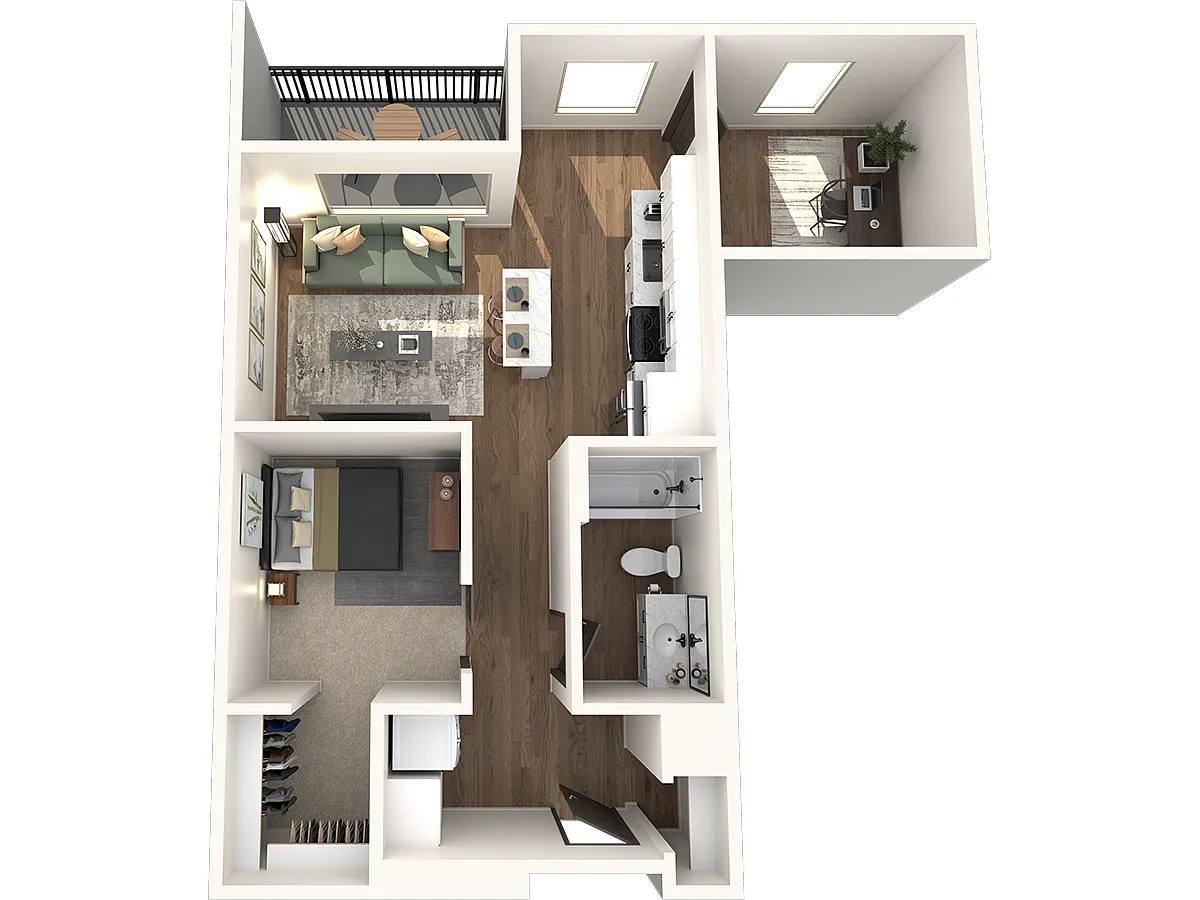 Floor plan Bridle- Open One Bedroom + Den