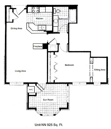 Floor plan One Bedroom with Sunroom NN
