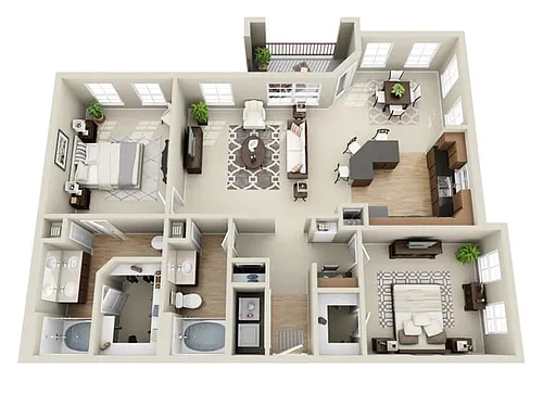 Floor plan 2 Bed, 2 Bath C (140% Income Restricted)