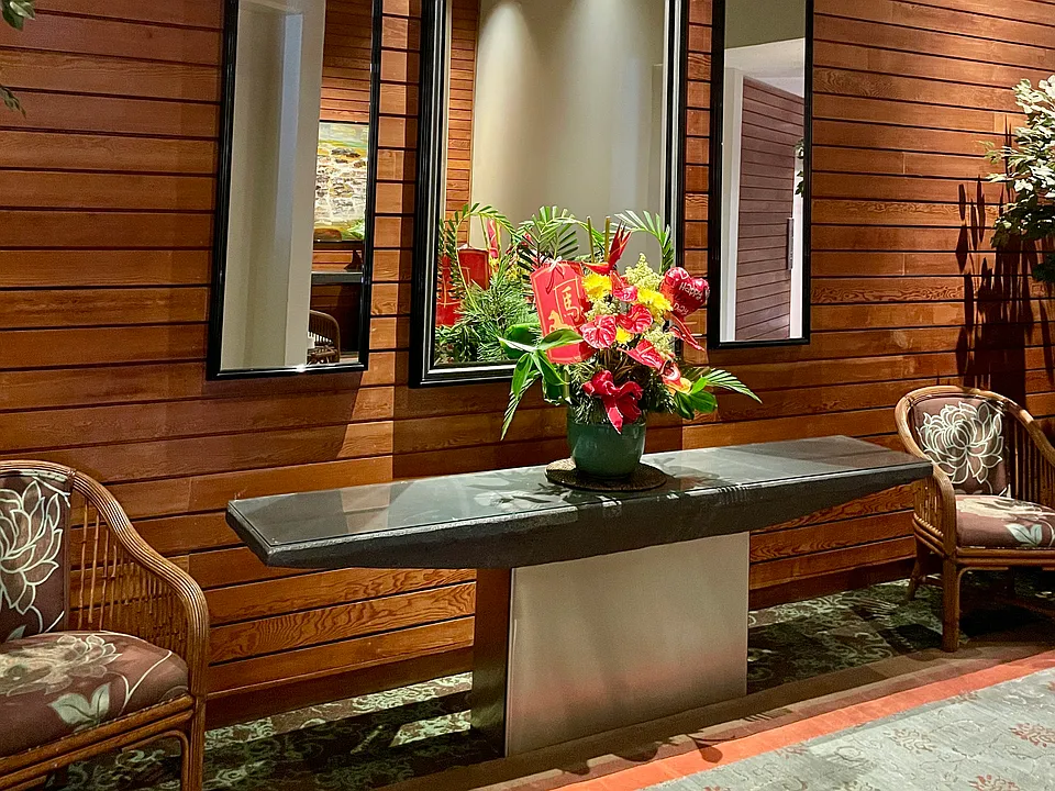 Fresh flowers adorn lobby area