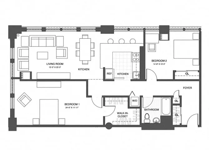 Floor plan 2 Bed/1 Bath