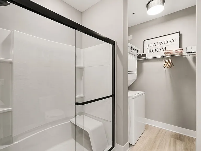 Iron Works Model Bathroom and Closet with In-Unit Laundry