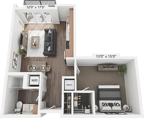 Floor plan 1 Bed 1 Bath - 1D