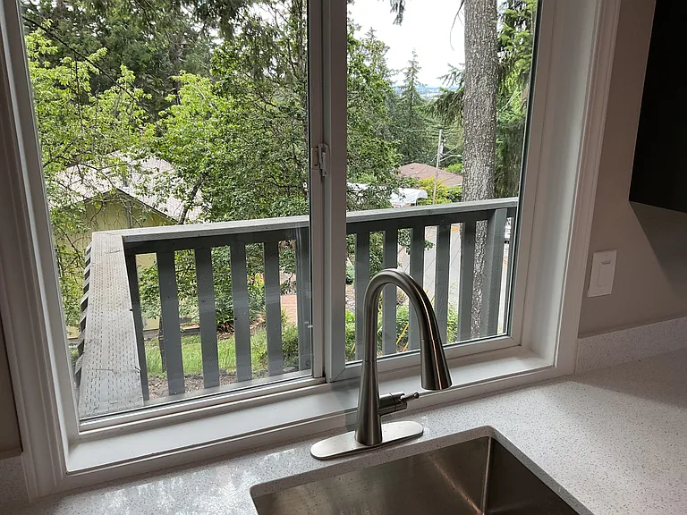 View from kitchen, soft privacy from every window
