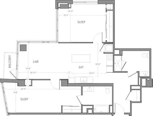 Floor plan 2 Bedroom G with Balcony