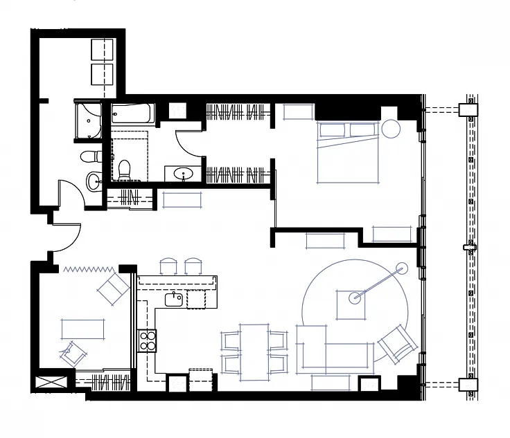 Floor plan Penthouse One Bedroom + Den Y