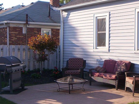 Newly laid color stained concrete patio