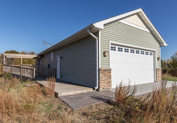 Ramp and two car garage.