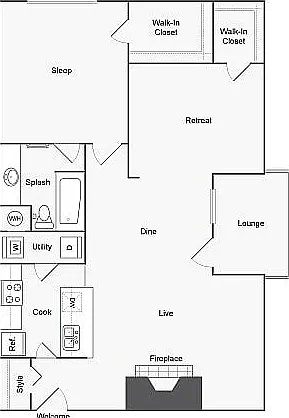 1 BR x 1 BA with W/D - F Floorplan 1 BR x 1 BA with W/D - F Floorplan