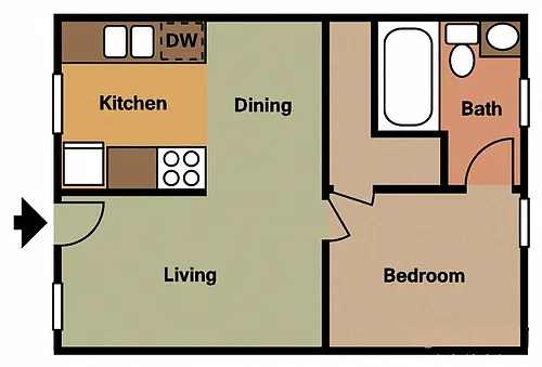 Floor plan 1 Bed - 1 Bath