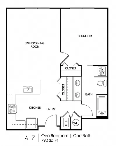 Floor plan A16: 1 Bed 1 Bath