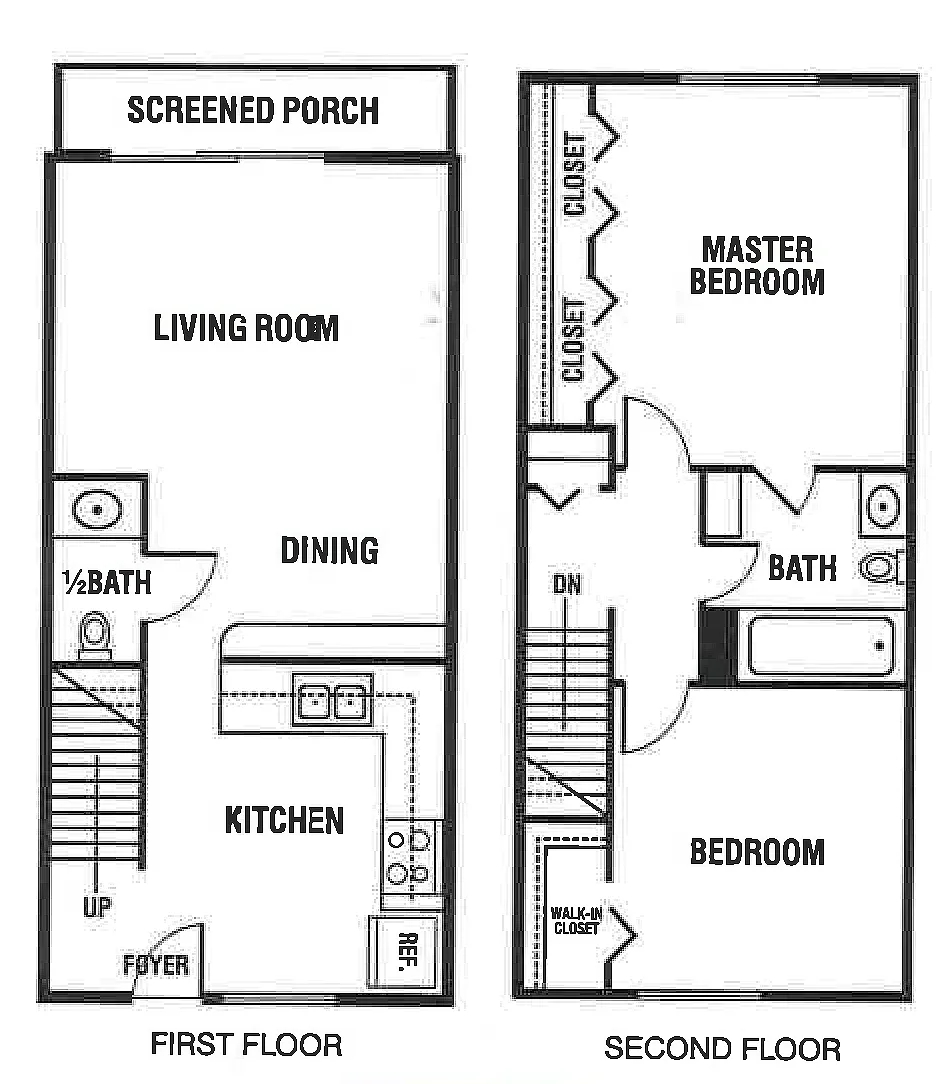 Floor plan Two Bed 1.5 Bath TH - Premium