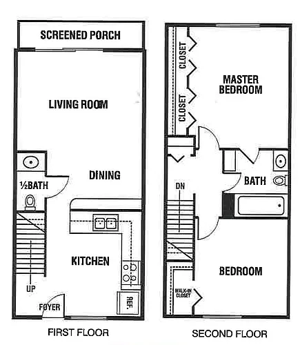 Floor plan Two Bed 1.5 Bath TH - Premium