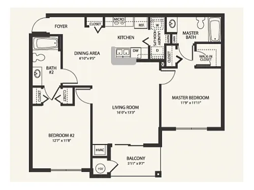 Floor plan 2 bedroom - 2 bathroom