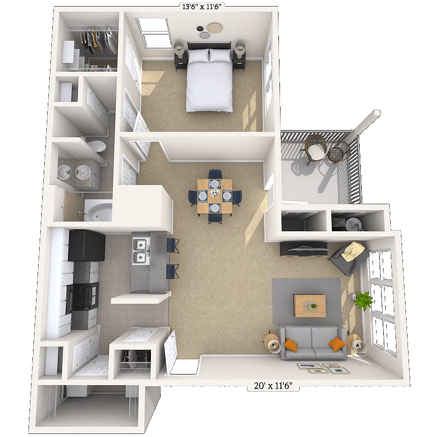 Floor plan Traditional 1x1 775-881 SF