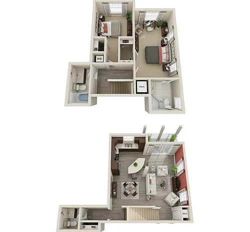 Floor plan 2 Bed 3 Bath with Garage - 1330sf