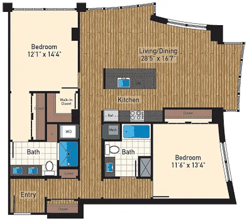 Floor plan Two Bedroom Two Bath H 1340 No Balc.