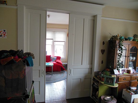 Pocket doors separating dining room from living room