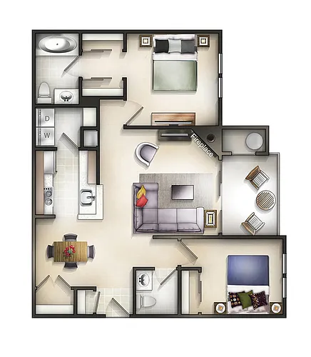 Floor plan 2 Bedroom 1.5 Bath Linden at Baker I