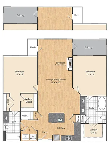 Floor plan 2 Bed/2 Bath-B2-B5-B7
