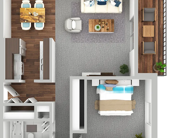 One Bedroom 643 Floorplan Diagram