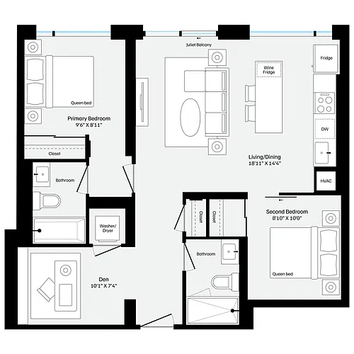Floor plan BD1 Two Bedroom