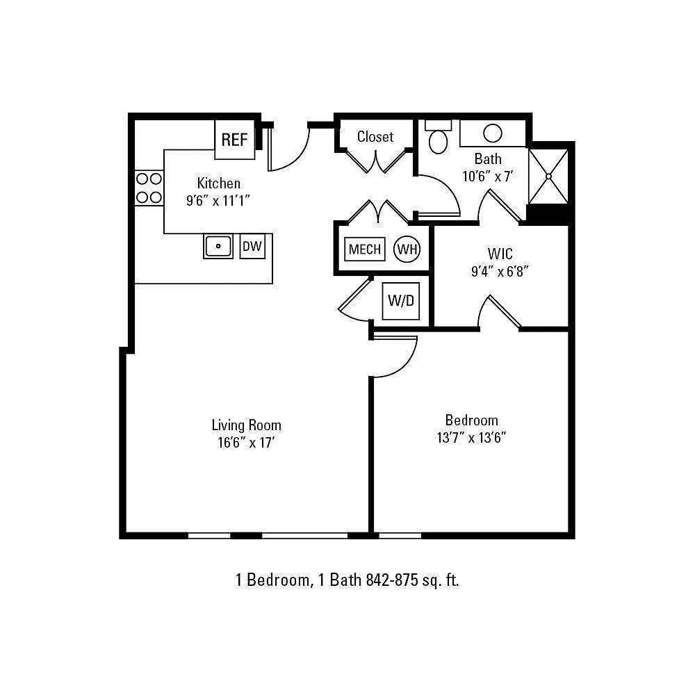Floor plan 1 Bedroom 1 Bath
