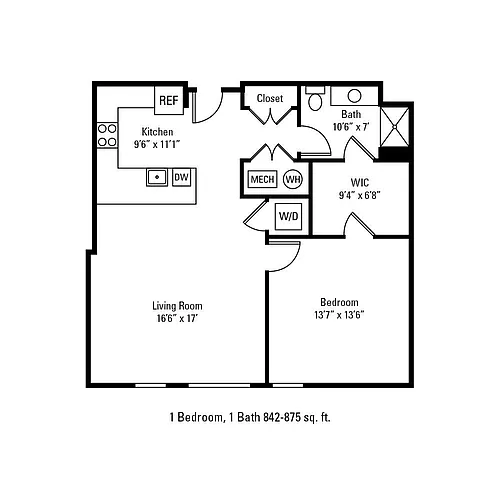 Floor plan 1 Bedroom 1 Bath