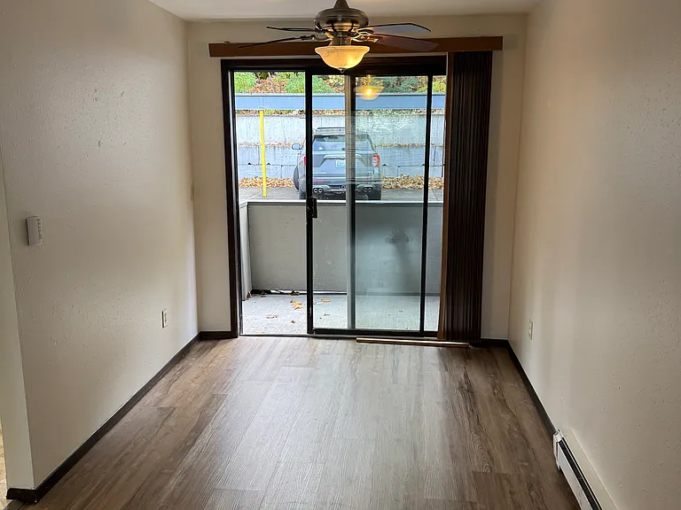dining area with small deck off the back