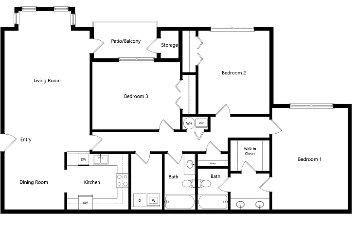 Floor plan 3 Bed x 2 Bath Renovated