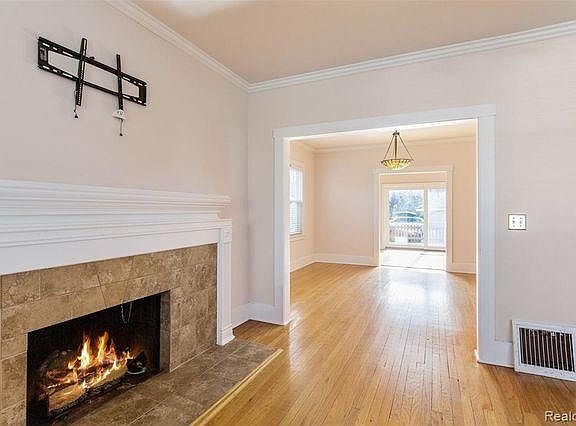 Wood burning fireplace.