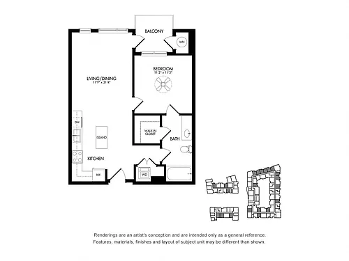 Floor plan 1J w/ Balcony