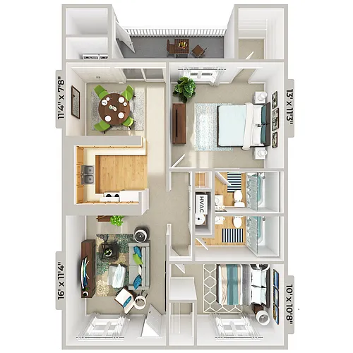 Floor plan B - LaFayette 2x2