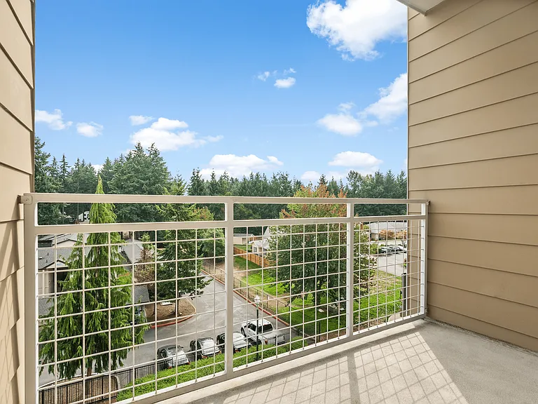 Private balconies with scenic community views. Private balconies with scenic community views.
