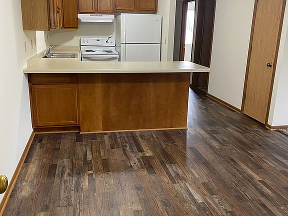 Kitchen and hallway to bedrooms and bathroom.