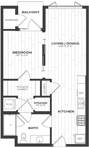 Floor plan 1 Bed/1 Bath-A3