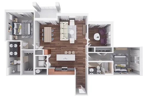 Floor plan 2x2 1373 sqft w/ den Avanti Reno