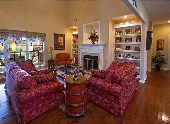 Greatroom with Built-in bookcases and fireplace!