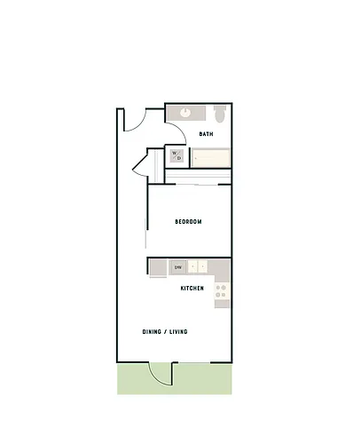 Floor plan Open 1 Bed, 1 Bath - East Apt A