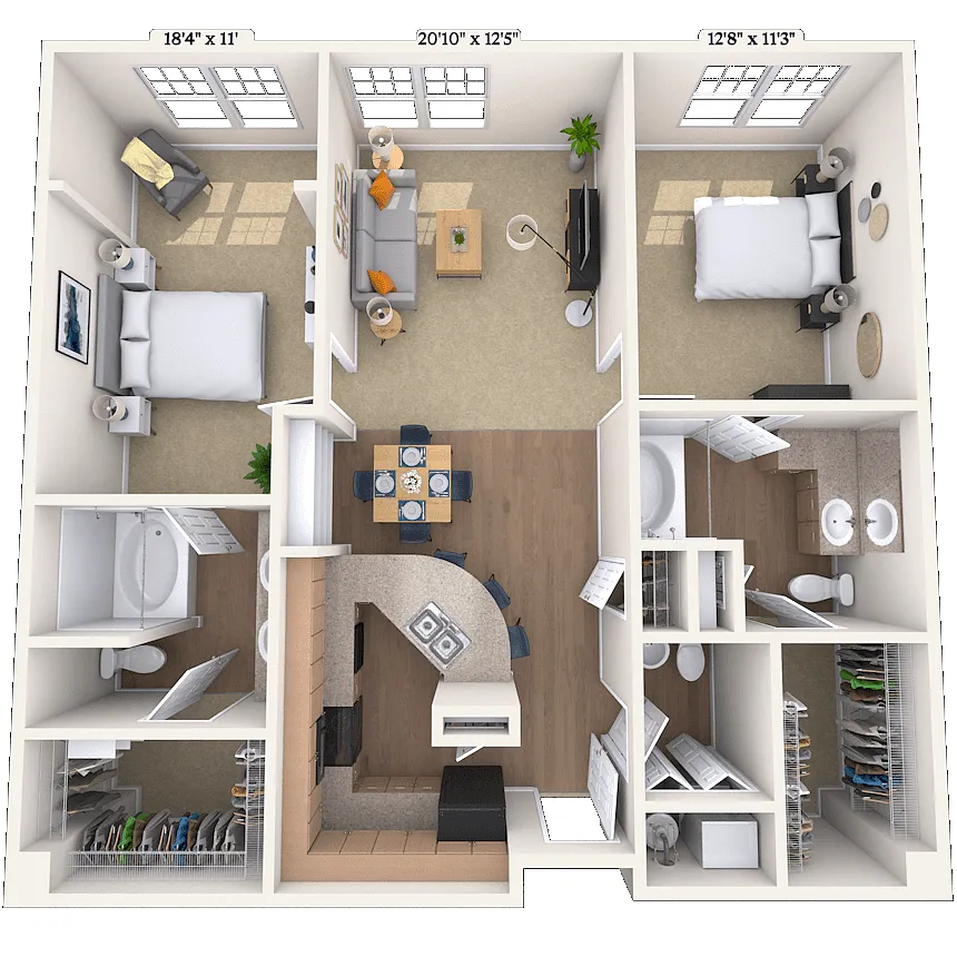 Floor plan Traditional 2x2.5 1219 SF