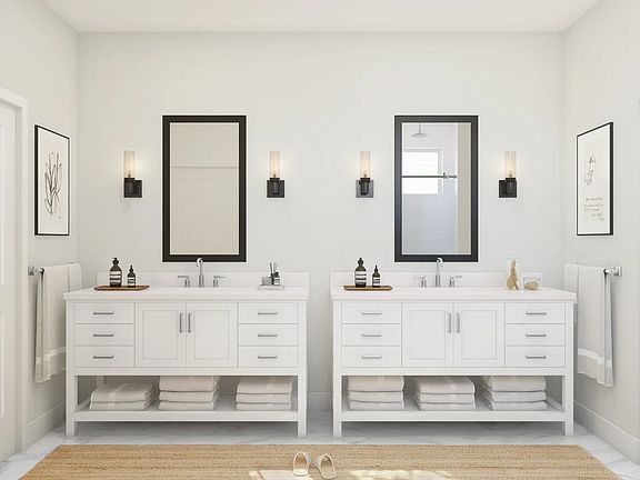 Primary bath with dual vanities and chrome fixtures
