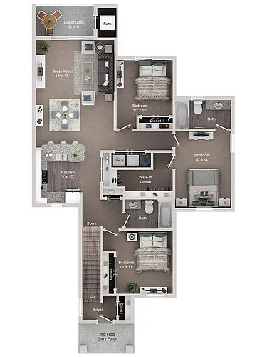 Floor plan D1 - Three Bedroom Apartment