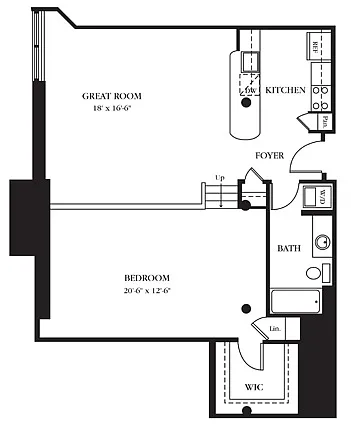 Floor plan AC-L One Bedroom, One Bathroom