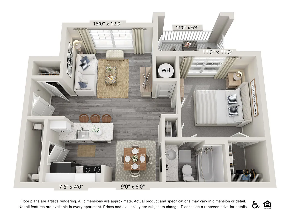 Floor plan Oak (736 SF)