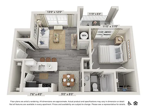 Floor plan Oak (736 SF)