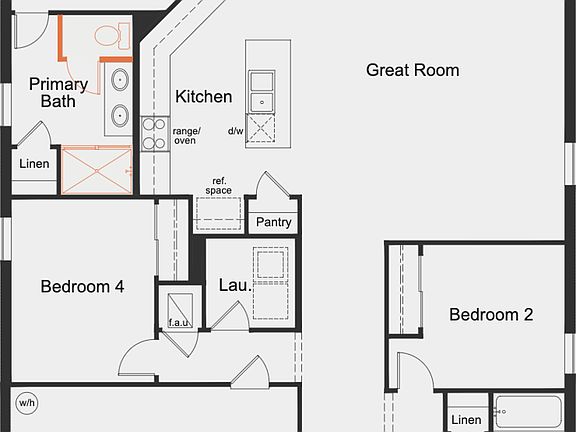 This floorplan includes 4 bedrooms and 2 bathrooms and 1989 sf.