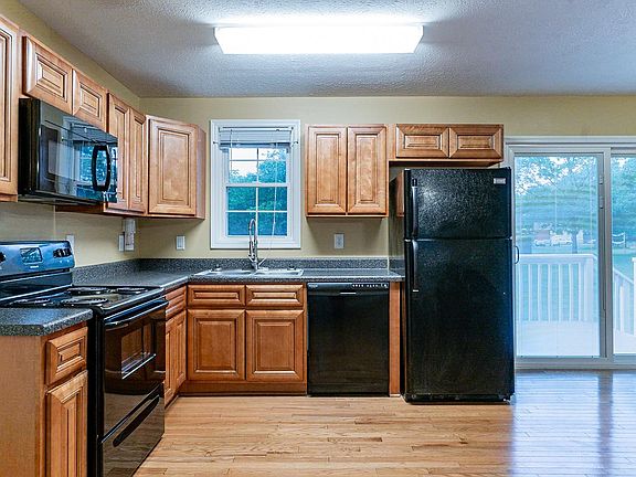Kitchen with view of deck