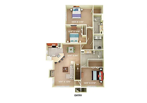 Floor plan Oxford 3 Bedroom 2 Bath