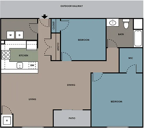 Floor plan 2 Bedroom 1 Bathroom